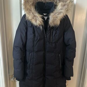 Soia & Kyo Christy Brushed Down Black Puffer Coat with Fur Trim